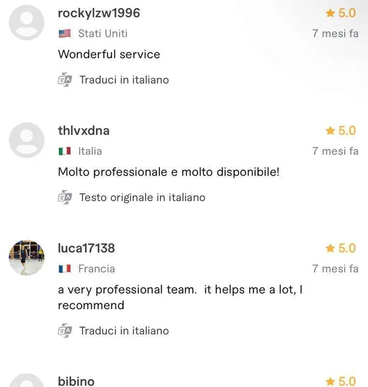 Recensione a cinque stelle pubblicata da un cliente sul profilo Fiverr di Luca Avallone