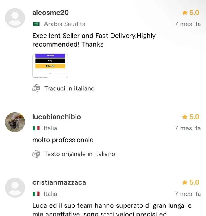 Recensione a cinque stelle pubblicata da un cliente sul profilo Fiverr di Luca Avallone
